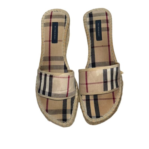 Burberry Classic khaki Nova Check Plaid print espadrille wedge shoes 39 - Picture 1 of 6